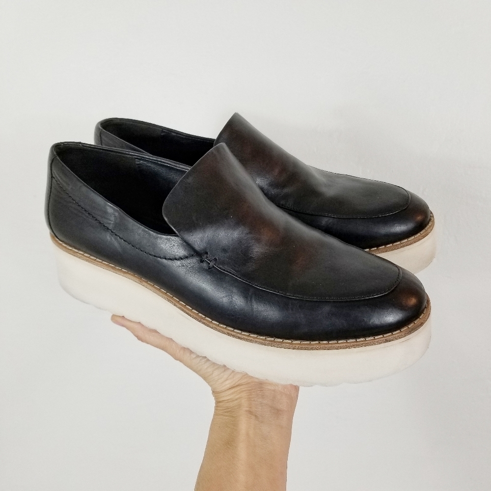 Vince Zeta black leather platform sneaker slide on shoe 7.5